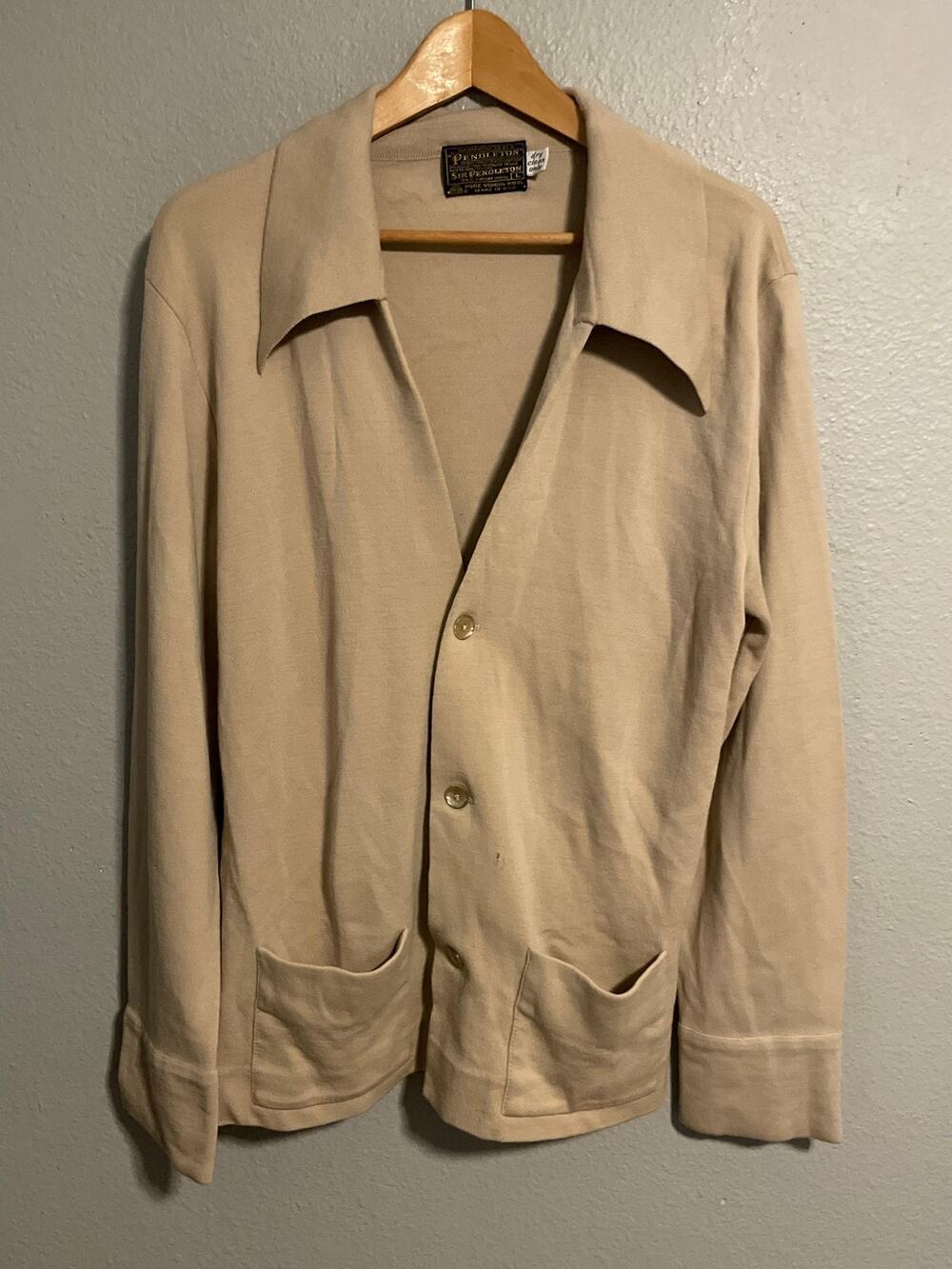 Vintage Pendleton Cardigan Sweater Mens Large Beige Wool Sir Pendleton USA FLAW